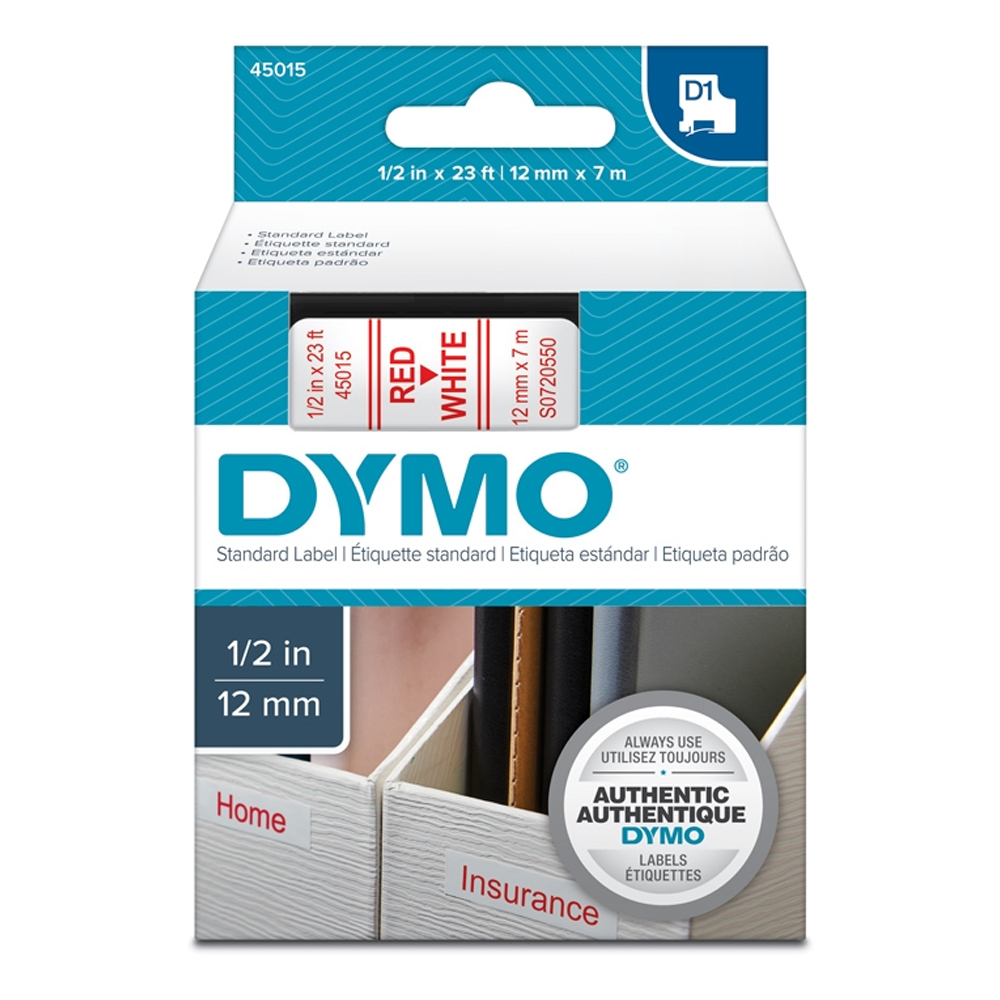 DYMO 45015 TAPE RED ON WHITE (S0720550) (DYMO45015)