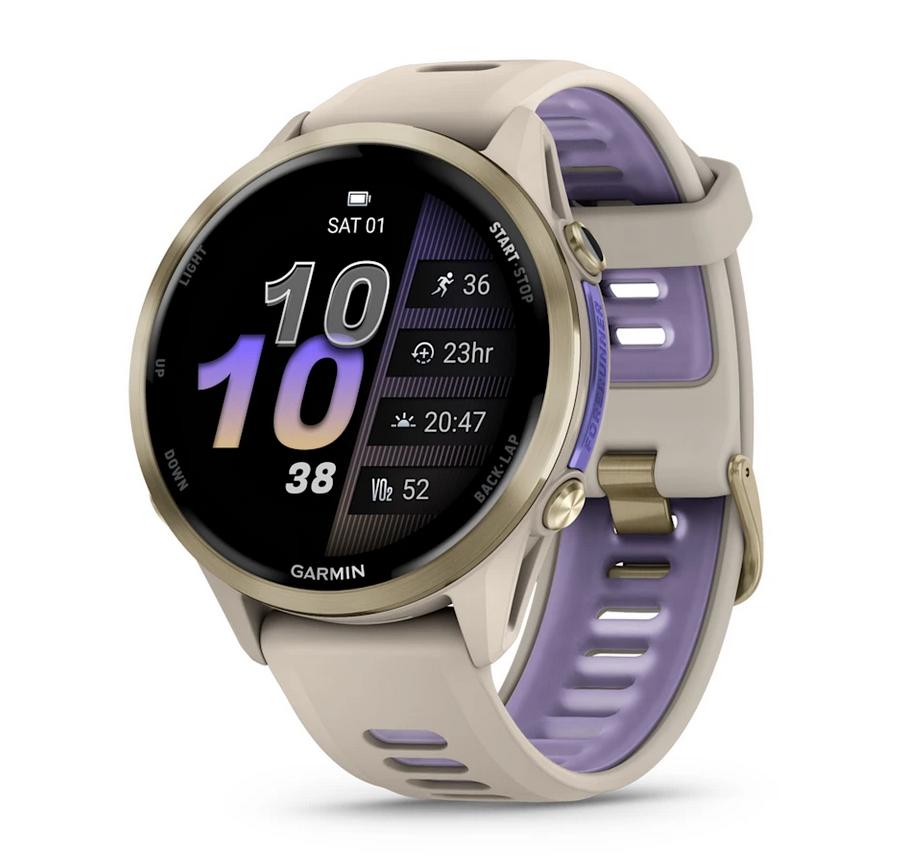 Forerunner® 970 - Forerunner® 970 - Soft Gold Titanium с French Grey корпус и French Grey/Translucent Indigo каишка