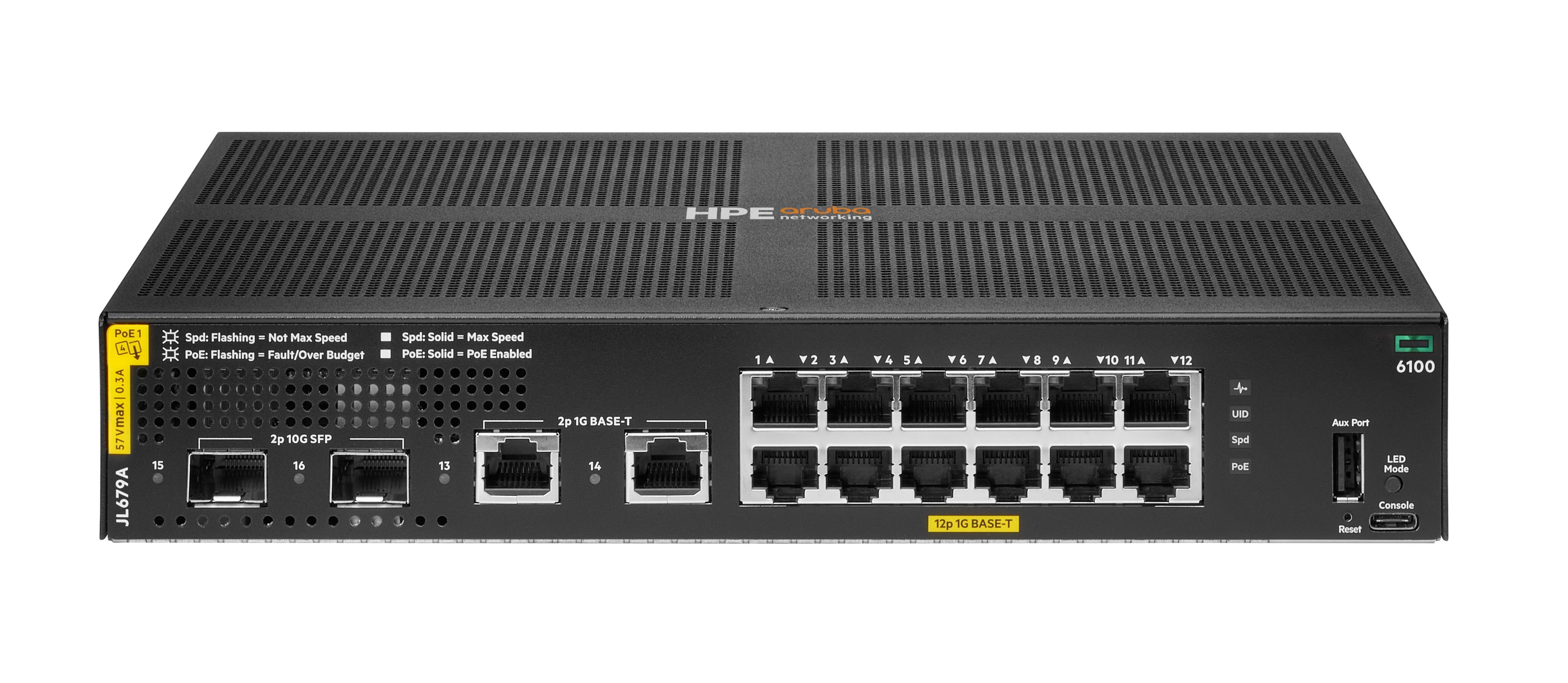 HPE Aruba Networking CX 6100 12G Class4 PoE 2G/2SFP+ 139W Switch Управляем L3 Gigabit Ethernet (10/100/1000) Захранване по Ethernet (PoE) 1U Черен | JAR Computers HPE Aruba Networking CX 6100 12G Class4 PoE 2G/2SFP+ 139W Switch Управляем L3 Gigabit Ethernet (10/100/1000) Захранване по Ethernet (PoE) 1U Черен