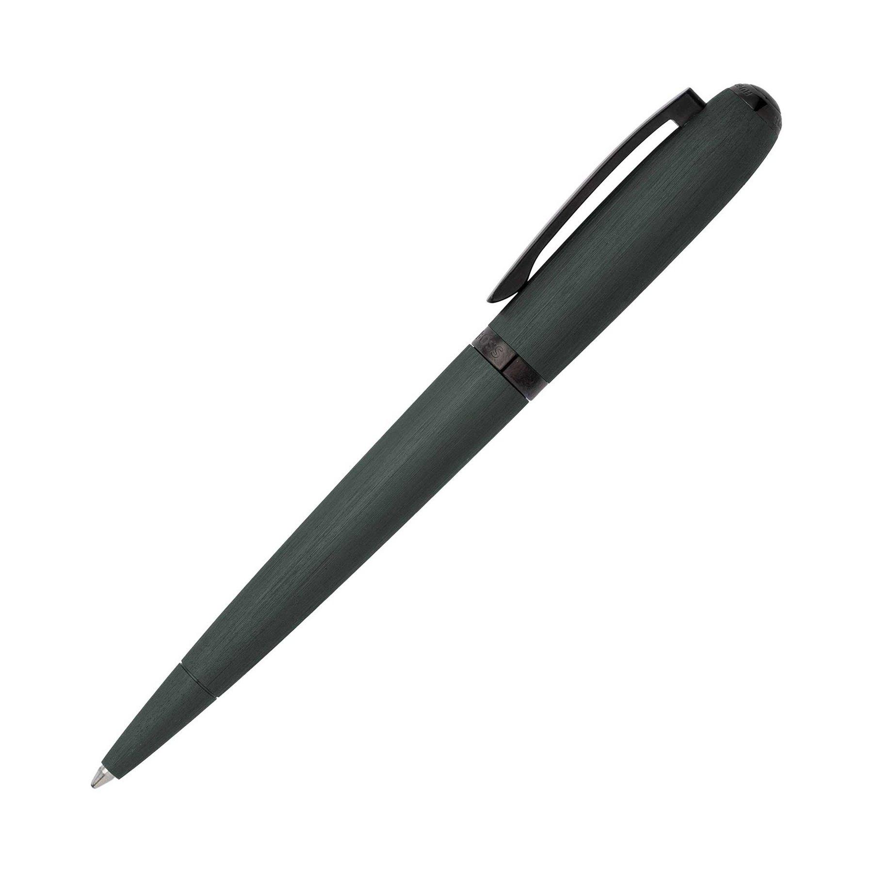 Hugo Boss Химикалка Contour Brushed, в кутия, тъмнозелена
