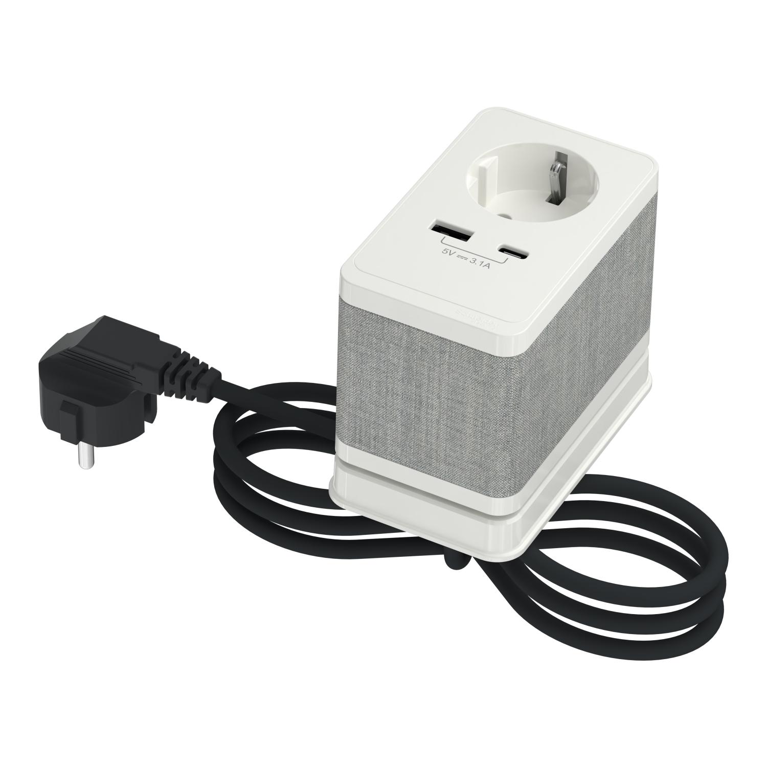 Модул за бюро 2P+E Шуко и 2x USB A+C 5V 3.1A кабел 2m Бял/текстил S Unica System+ - Schneider Electric Unica System+ INS44050 | JAR Computers Модул за бюро 2P+E Шуко и 2x USB A+C 5V 3.1A кабел 2m Бял/текстил S Unica System+ - Schneider Electric Unica System+ INS44050