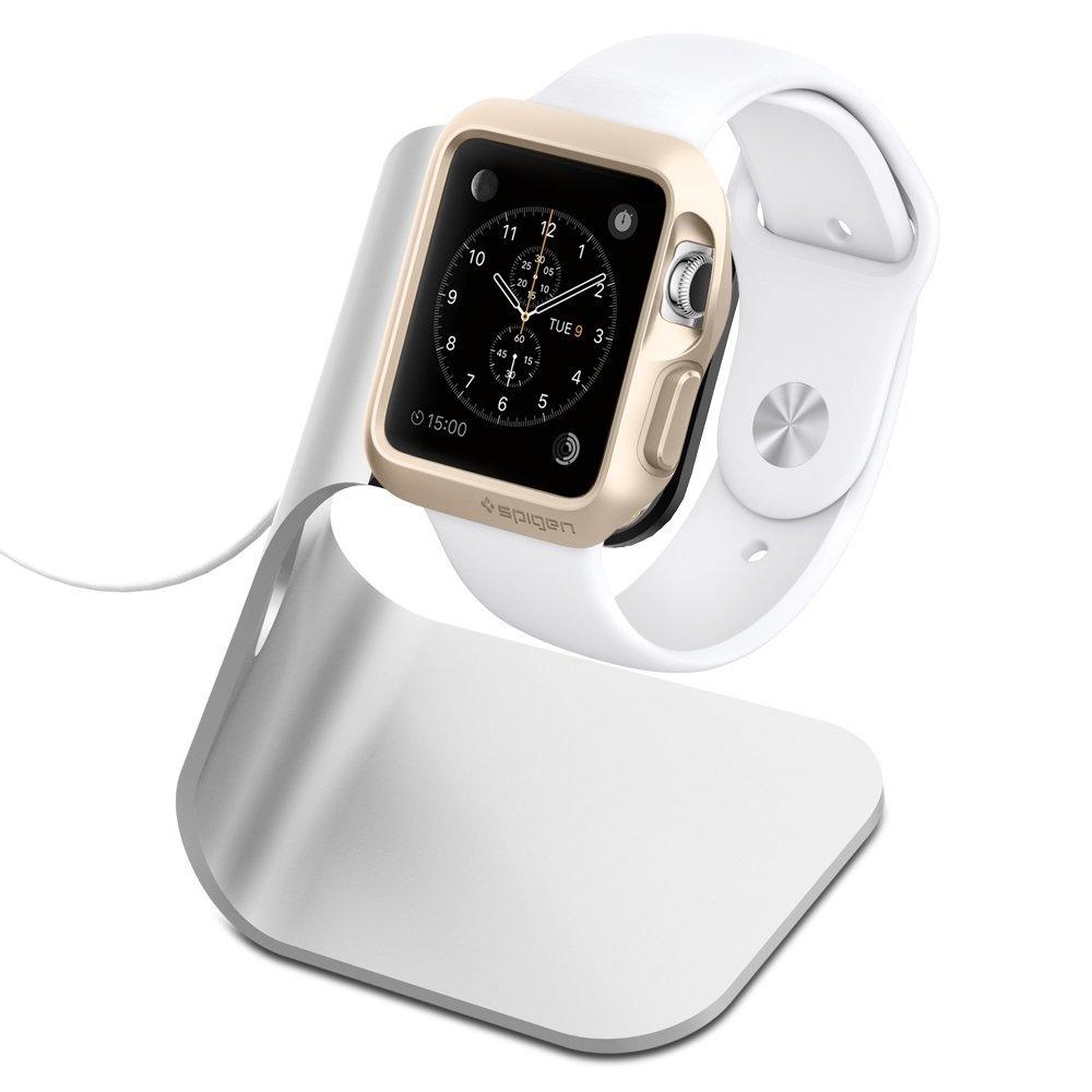 Стабилна алуминиева поставка за Apple Watch - Spigen Watch Stand S330 (сребрист-черен) | JAR Computers Стабилна алуминиева поставка за Apple Watch - Spigen Watch Stand S330 (сребрист-черен)