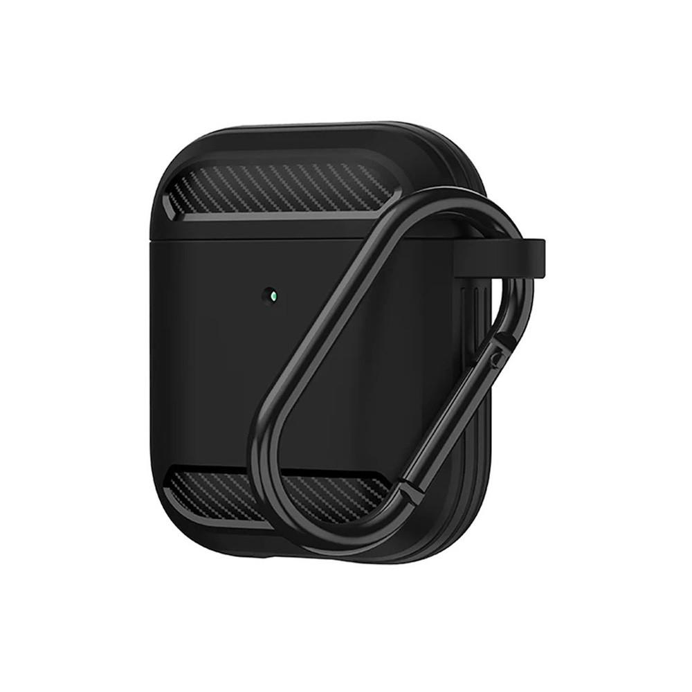 Techsuit Carbon Silicone Case - силиконов калъф с карабинер за Apple AirPods и Apple AirPods 2 (черен)