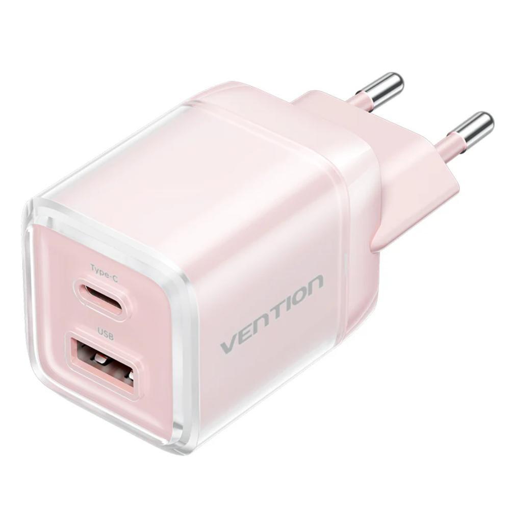 VENTION 2-Port USB (C + A) GaN Charger (30W/30W) with 3A USB-C to USB-C Cable (1M) EU-Plug Pink (TZ-FCEP0-EU) (VENTZ-FCEP0-EU) | JAR Computers VENTION 2-Port USB (C + A) GaN Charger (30W/30W) with 3A USB-C to USB-C Cable (1M) EU-Plug Pink (TZ-FCEP0-EU) (VENTZ-FCEP0-EU)