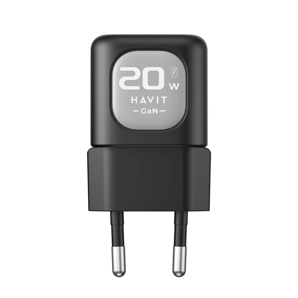 Захранване за ел. мрежа с USB-A и USB-C изходи и технология за бързо зареждане - Havit Dual Fast Wall Charger 20W (черен) | JAR Computers Захранване за ел. мрежа с USB-A и USB-C изходи и технология за бързо зареждане - Havit Dual Fast Wall Charger 20W (черен)
