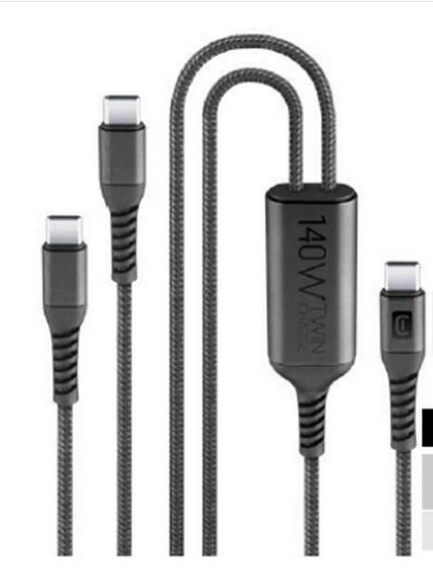 Кабел USB-C към 2xUSB-C 5A 140W 150 см. черна оплетка