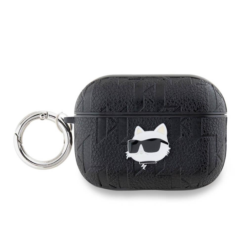 Karl Lagerfeld PU Embossed Choupette Head Case - кожен кейс с карабинер за Apple AirPods Pro 2 (черен)