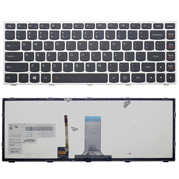 Клавиатура за лаптоп Lenovo G40 G40-70 Flex 2 14 Silver Frame Black Backlit