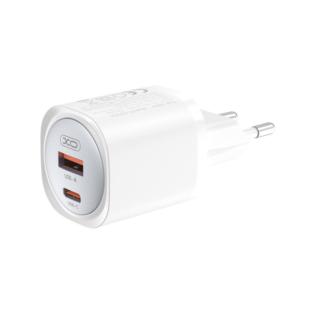XO 220V 30W, USB-A + USB-C, GaN Nitride, бял - CE21 | JAR Computers XO 220V 30W, USB-A + USB-C, GaN Nitride, бял - CE21