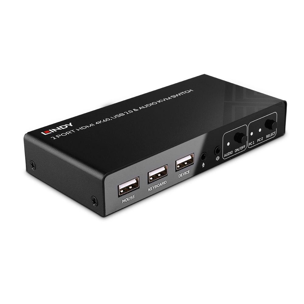 LINDY LNY-32809 :: 2-портов KVM превключвател, HDMI 4K60, USB 2.0 & Audio