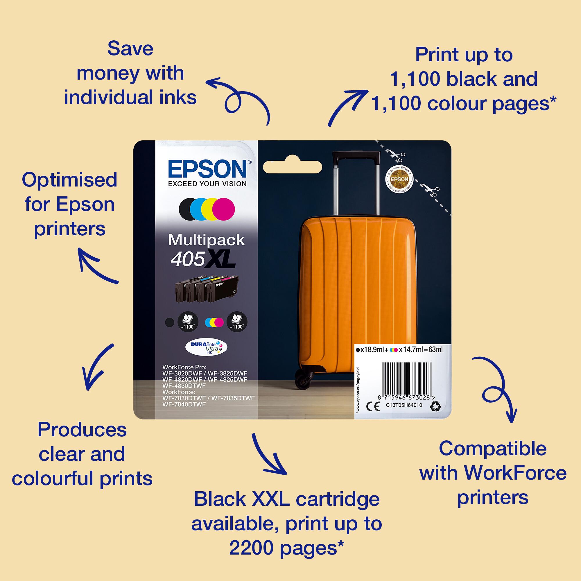 Epson 405XXL DURABrite Ultra Ink глава и патрон за мастиленоструен принтер 1 броя Оригинал Екстра (супер) висок добив Черен | JAR Computers Epson 405XXL DURABrite Ultra Ink глава и патрон за мастиленоструен принтер 1 броя Оригинал Екстра (супер) висок добив Черен