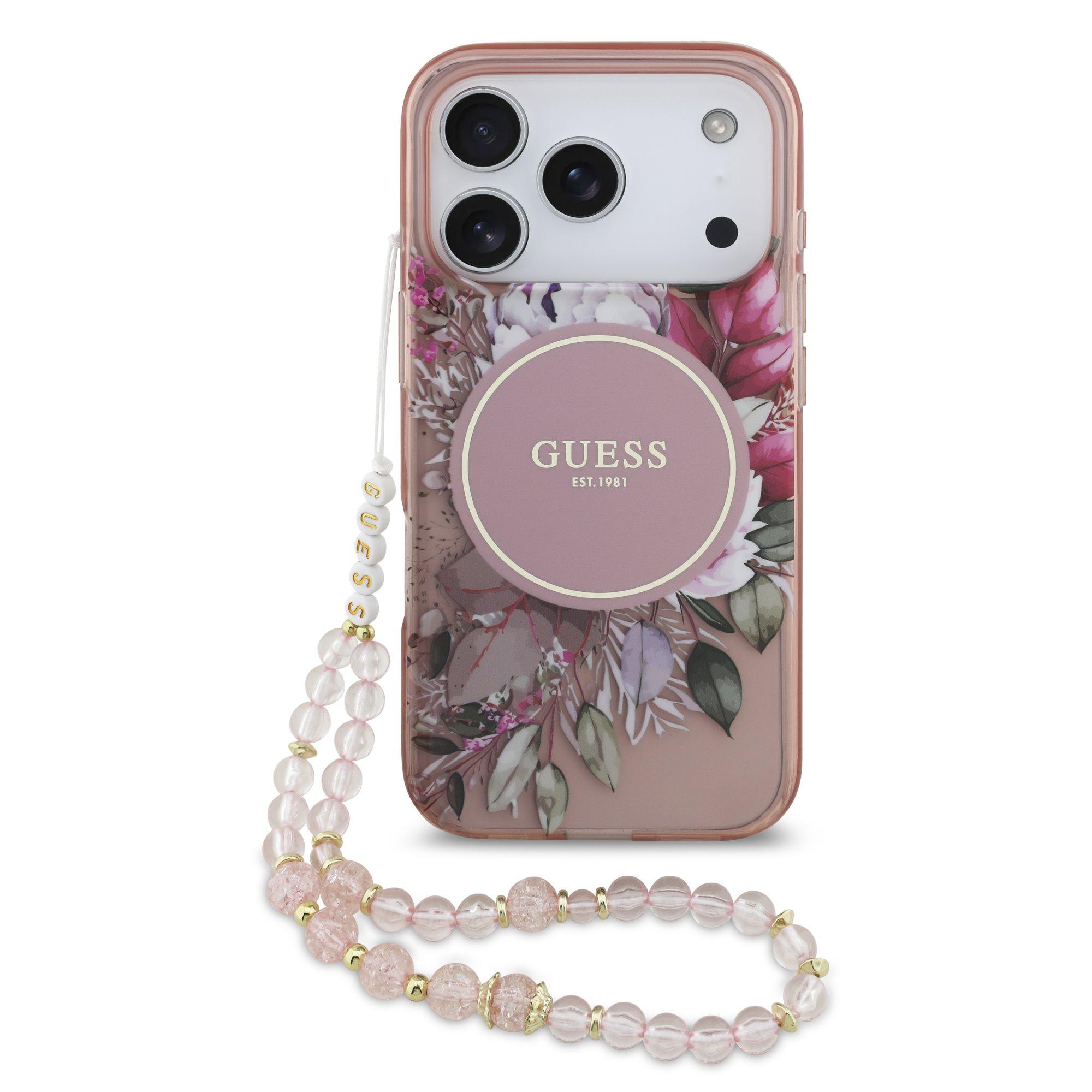 GUESS Калъф Apple iPhone 17 Pro, IML Flowers Allover MagSafe + Wrist Strap, розов - GUHMP17LHFWBRCESP | JAR Computers GUESS Калъф Apple iPhone 17 Pro, IML Flowers Allover MagSafe + Wrist Strap, розов - GUHMP17LHFWBRCESP