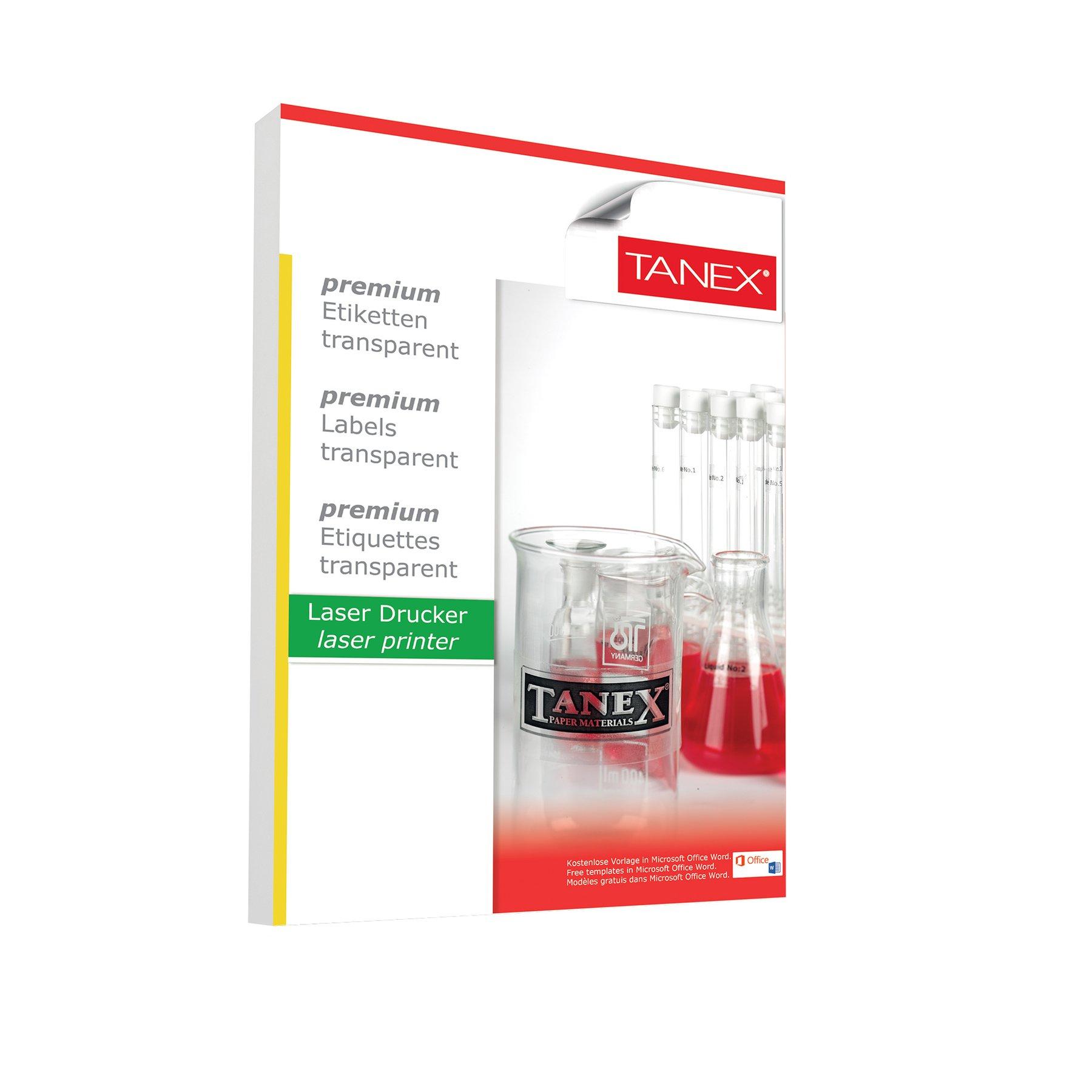 Tanex Самозалепващи етикети, диаметър 30 mm, прозрачни, водоустойчиви, 48 броя, 25 листа