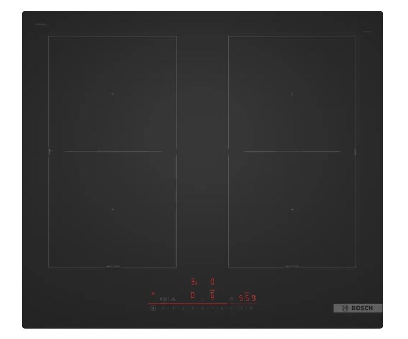 Bosch PVQ61CHB1E, SER8, Induction electric cooktop, 4 zones (2 CombiZones), DirectSelect, MoveMode (2 levels), PanBoost, frameless, 7,4 kW, HC, 60cm, Matt Black | JAR Computers Bosch PVQ61CHB1E, SER8, Induction electric cooktop, 4 zones (2 CombiZones), DirectSelect, MoveMode (2 levels), PanBoost, frameless, 7,4 kW, HC, 60cm, Matt Black