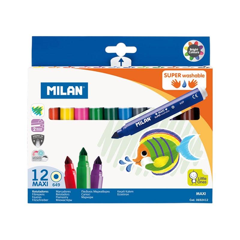 Milan Флумастери Maxi Super Washable, 12 цвята | JAR Computers Milan Флумастери Maxi Super Washable, 12 цвята