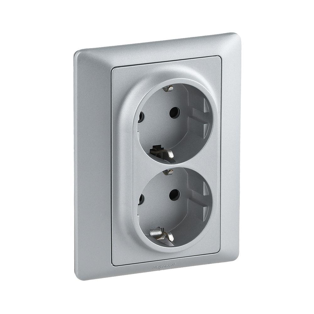 Блистер - Двоен контакт Шуко с рамка Алуминий - Legrand Valena Life 755704 | JAR Computers Блистер - Двоен контакт Шуко с рамка Алуминий - Legrand Valena Life 755704