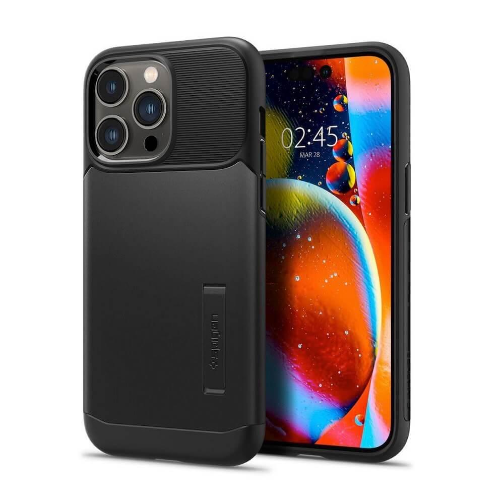 Хибриден кейс с висока степен на защита за iPhone 14 Pro - Spigen Slim Armor Case (черен) | JAR Computers Хибриден кейс с висока степен на защита за iPhone 14 Pro - Spigen Slim Armor Case (черен)