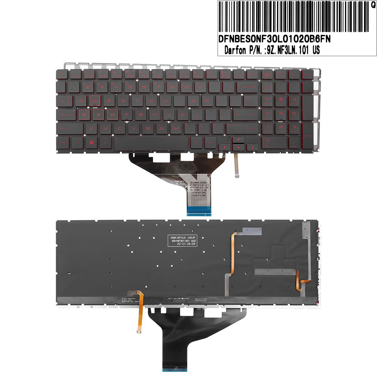 Клавиатура за лаптоп HP Omen 15-DC 15-DH Black Without Frame Red Printing With Backlit / Черна Без Рамка С Подсветка С Малък Ентър US | JAR Computers Клавиатура за лаптоп HP Omen 15-DC 15-DH Black Without Frame Red Printing With Backlit / Черна Без Рамка С Подсветка С Малък Ентър US