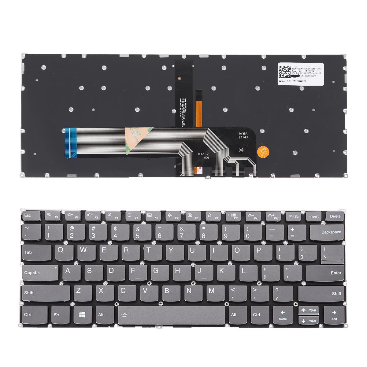 Клавиатура за лаптоп Lenovo Yoga 530-14ARR Yoga 530-14IKB Сива Без Рамка (Малък Ентър) с Подсветка / Gray Without Frame With Backlit US/UK