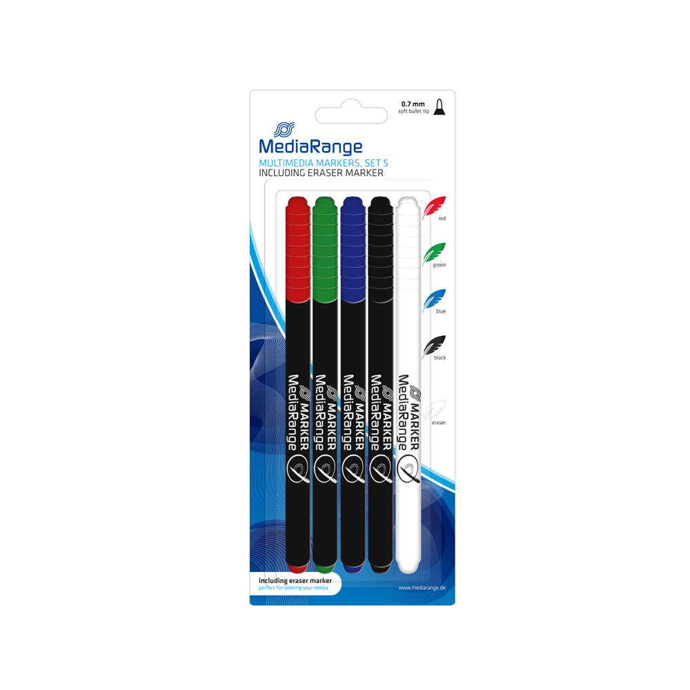 MEDIARANGE MULTIMEDIA MARKERS WITH ERASER SET 5 (MR704)