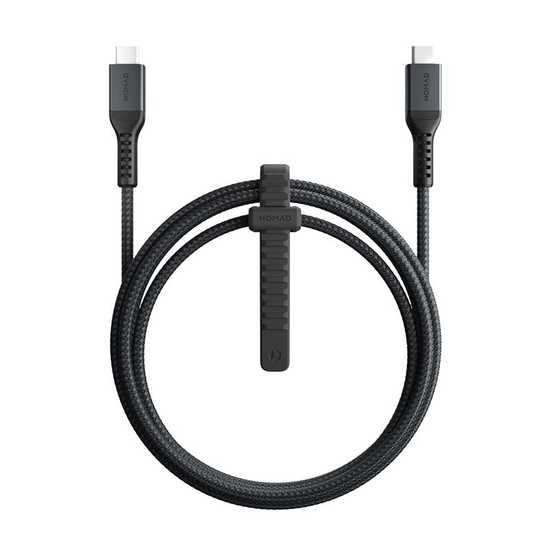 Nomad Kevlar USB-C to USB-C Charging Cable v2 100W - здрав кевларен USB-C към USB-C кабел за MacBook и устройства с USB-C порт (150 см) (черен)