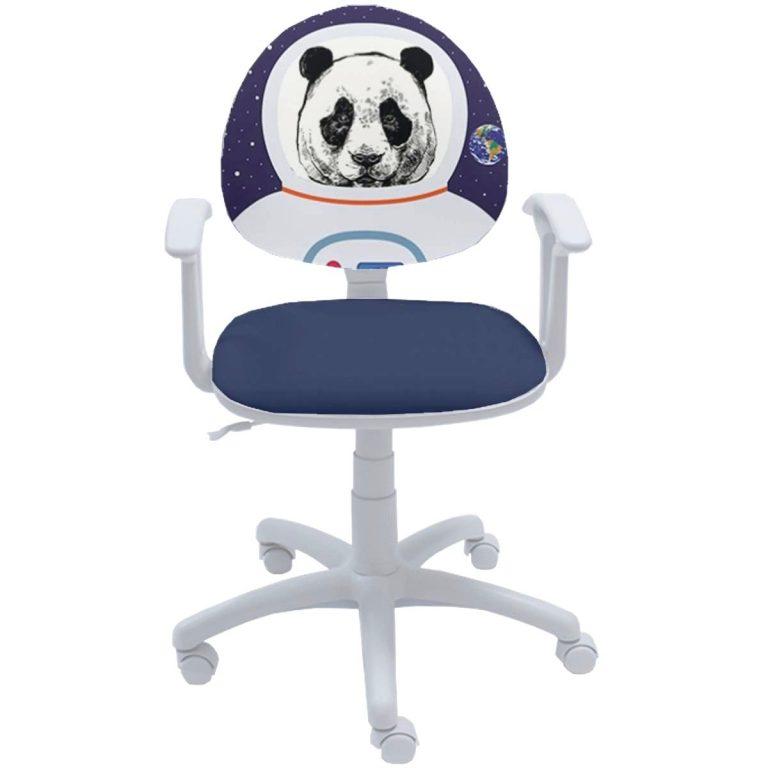 Ученически стол Smart White Astro Panda, дамаска, бяла РР база, фиксирани подлакътници, син | JAR Computers Ученически стол Smart White Astro Panda, дамаска, бяла РР база, фиксирани подлакътници, син