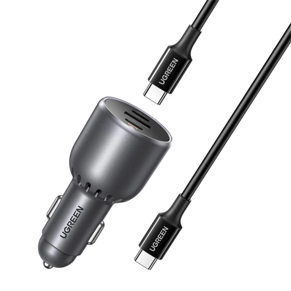 Зарядно за кола с 2xUSB-C и USB-A изходи с технология за бързо зареждане и USB-C към USB-C кабел - Ugreen EC705 Triple Fast Car Charger 130W With USB-C Cable (тъмносив) | JAR Computers Зарядно за кола с 2xUSB-C и USB-A изходи с технология за бързо зареждане и USB-C към USB-C кабел - Ugreen EC705 Triple Fast Car Charger 130W With USB-C Cable (тъмносив)