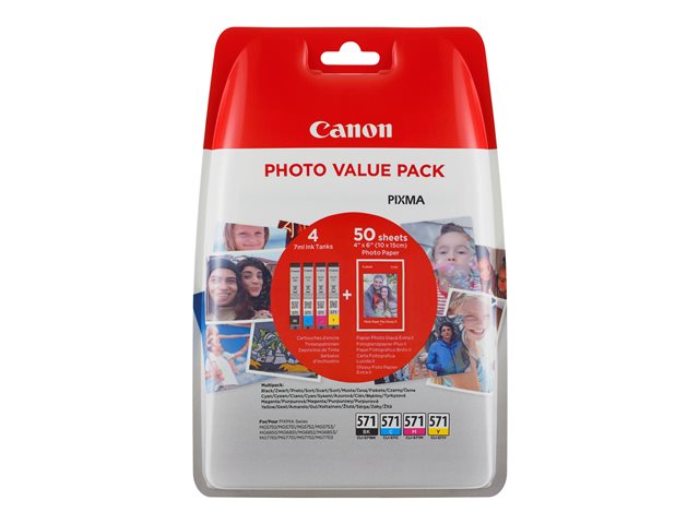 CANON 1LB CLI-571 Value Pack blister security 4x6 Phot Paper PP-201 50sheets + Cyan Magenta Yellow & Photo Black ink tanks | JAR Computers CANON 1LB CLI-571 Value Pack blister security 4x6 Phot Paper PP-201 50sheets + Cyan Magenta Yellow & Photo Black ink tanks