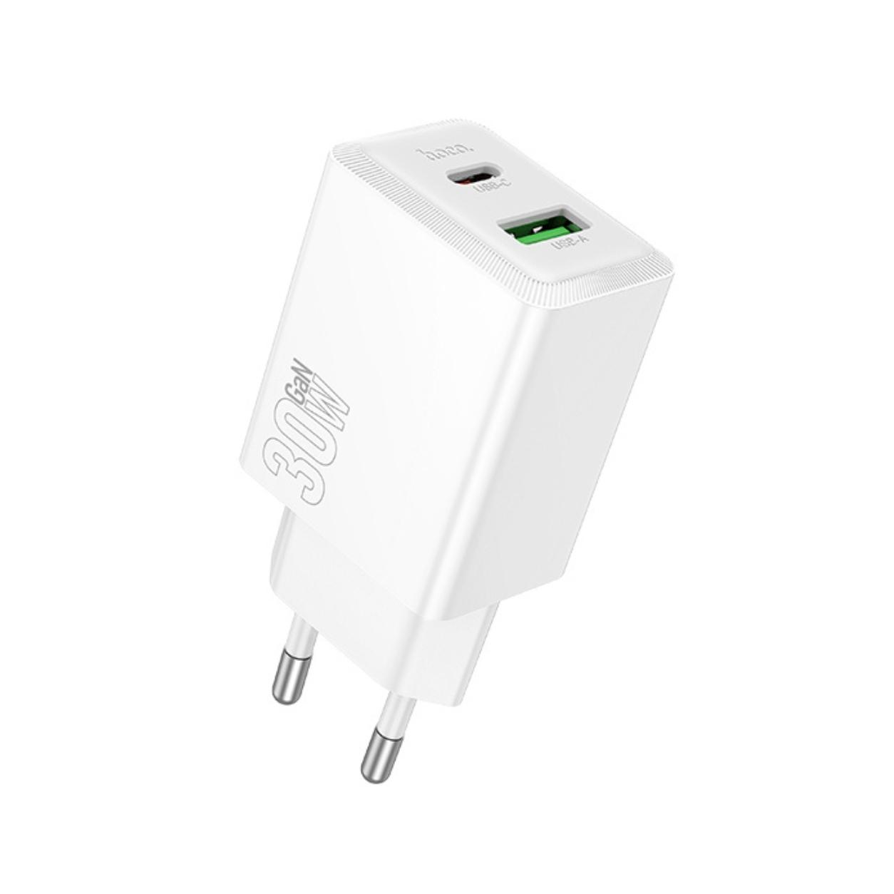 HOCO 220V 30W, GaN, USB-A + USB-C, Nuevo /бял/ - N71 | JAR Computers HOCO 220V 30W, GaN, USB-A + USB-C, Nuevo /бял/ - N71