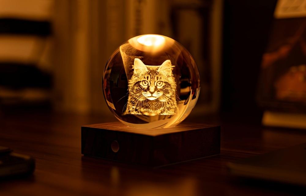 Нощна лампа Gingko Amber Crystal Light Longhair Tabby Cat