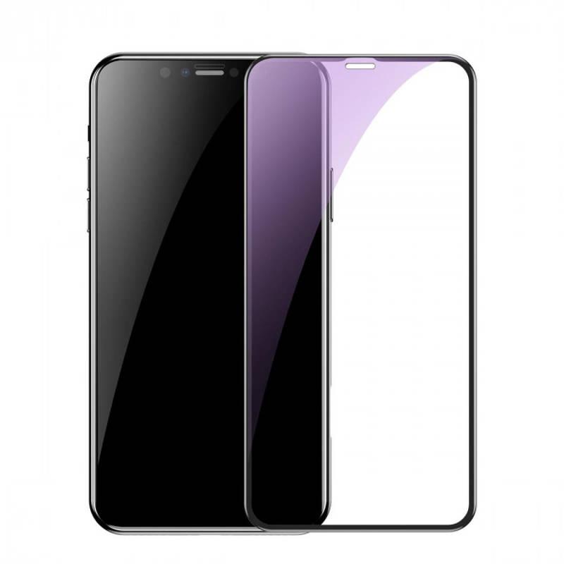 Калено стъклено защитно покритие за целия дисплей на iPhone 11 Pro Max, iPhone XS Max (прозрачен-черен) - Baseus Anti-bluelight Tempered Glass Film (SGAPIPH65-HE01) | JAR Computers Калено стъклено защитно покритие за целия дисплей на iPhone 11 Pro Max, iPhone XS Max (прозрачен-черен) - Baseus Anti-bluelight Tempered Glass Film (SGAPIPH65-HE01)