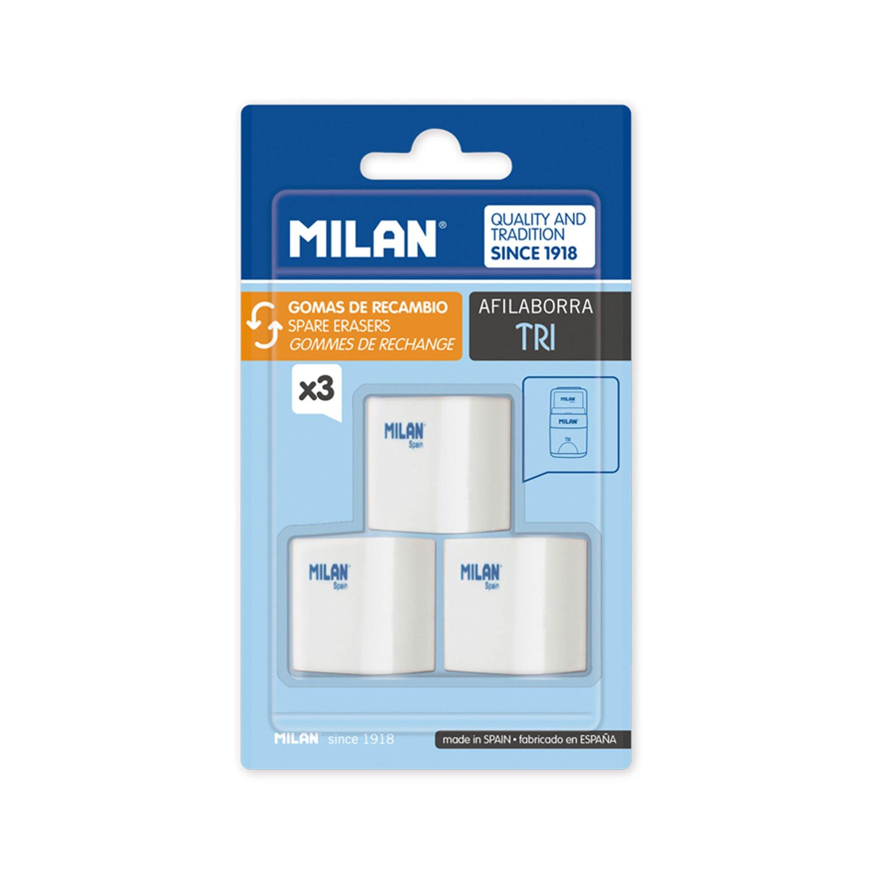 Milan Гума за молив Tri, резервна, 3 броя в блистер, опаковка 12 | JAR Computers Milan Гума за молив Tri, резервна, 3 броя в блистер, опаковка 12