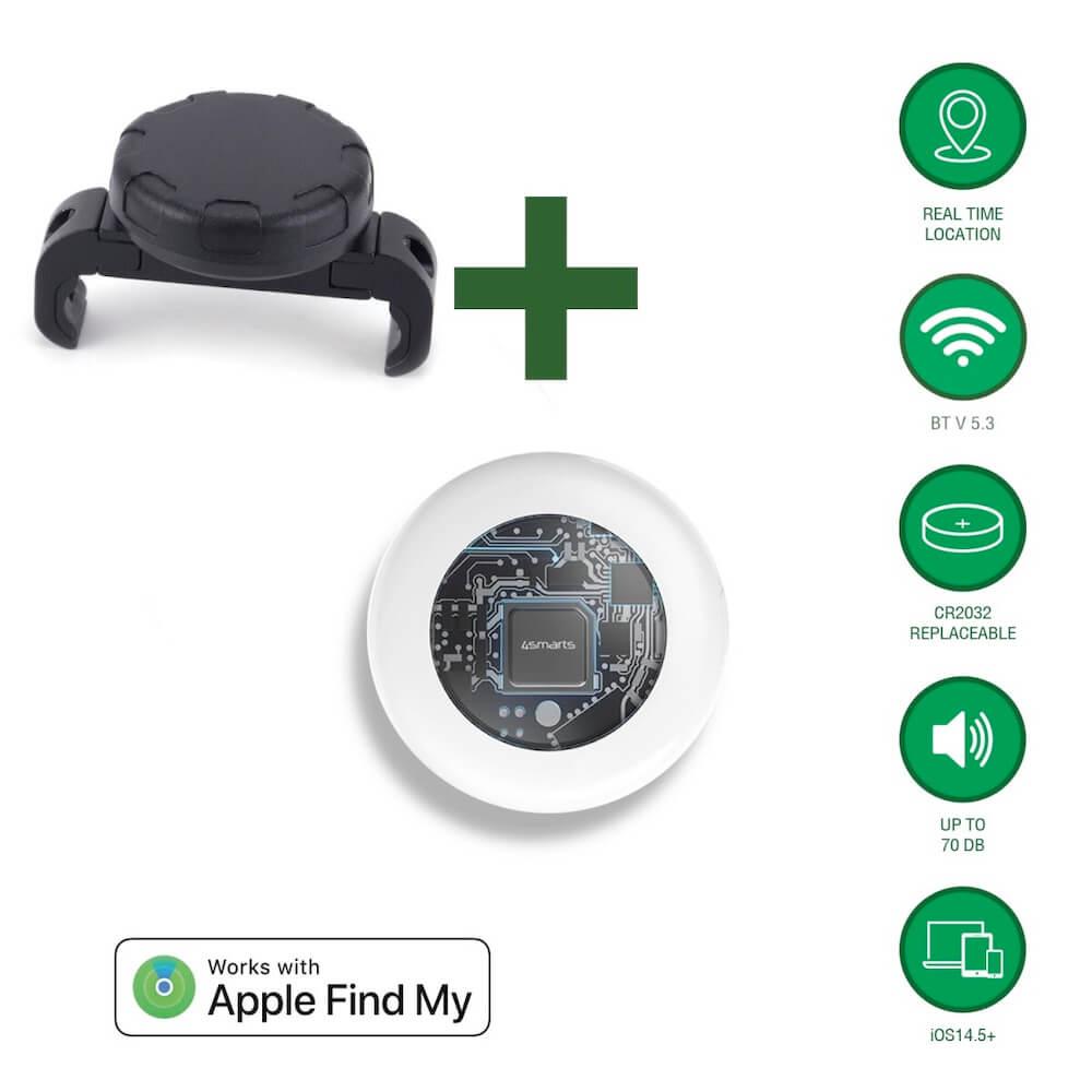 Поставка за седалката на колело с вградено устройство за намиране на изгубени вещи чрез FindMy - 4smarts SkyTag Location Finder With Saddle Clamp For Bike (черен) | JAR Computers Поставка за седалката на колело с вградено устройство за намиране на изгубени вещи чрез FindMy - 4smarts SkyTag Location Finder With Saddle Clamp For Bike (черен)