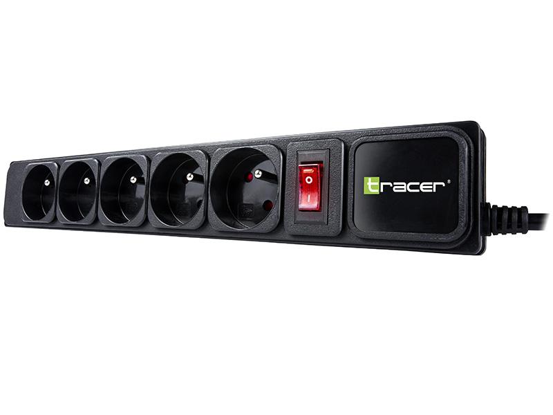 Tracer разклонител PowerWatch с защита от пренапрежение 3м, 5 гнезда, черен | JAR Computers Tracer разклонител PowerWatch с защита от пренапрежение 3м, 5 гнезда, черен