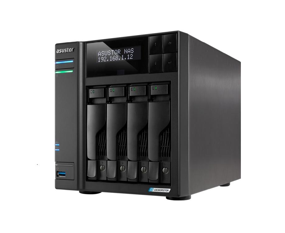 Asustor Lockerstor AS6704T, 4 Bay NAS, Intel Jasper Lake Quad-Core 2.0GHz, 4GB RAM DDR4, 5GbE x 2, M.2 SSD Slotsx4 (Diskless), USB 2.0, USB 3.2 Gen 2x2, Toolless installation, with hot-swappable tray, hardware encryption, MyArchive, EZ connect, EZ Sync