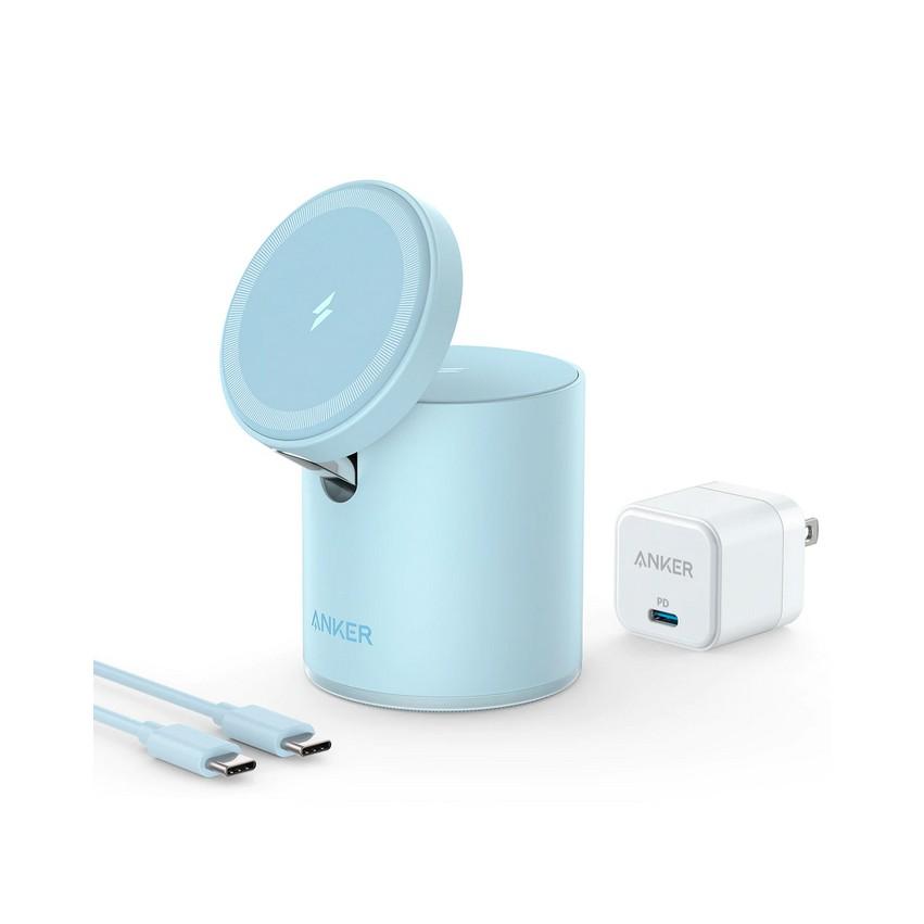 Двойна поставка (пад) за безжично зареждане за iPhone с Magsafe и AirPods (светлосин) - Anker MagGo 2-in-1 Magnetic Wireless Charging Stand | JAR Computers Двойна поставка (пад) за безжично зареждане за iPhone с Magsafe и AirPods (светлосин) - Anker MagGo 2-in-1 Magnetic Wireless Charging Stand