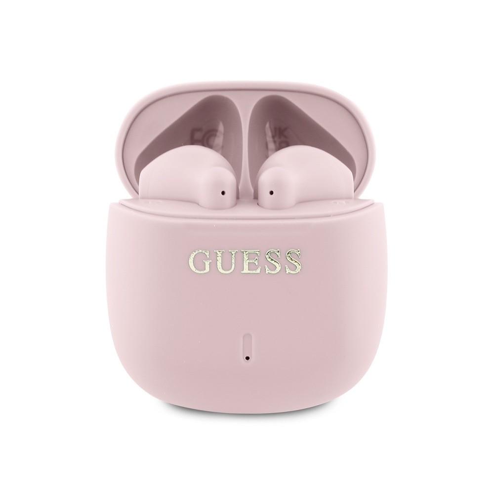 Guess Printed Classic Logo Stereo TWS Headset - безжични блутут слушалки със зареждащ кейс за мобилни устройства (розов)