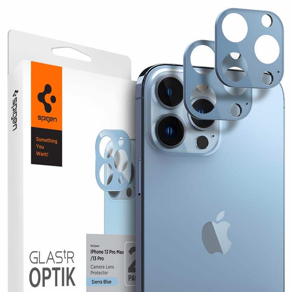 Комплект 2 броя предпазни стъклени протектора за камерата на iPhone 13 Pro, iPhone 13 Pro Max - Spigen Optik Lens Protector (син) | JAR Computers Комплект 2 броя предпазни стъклени протектора за камерата на iPhone 13 Pro, iPhone 13 Pro Max - Spigen Optik Lens Protector (син)