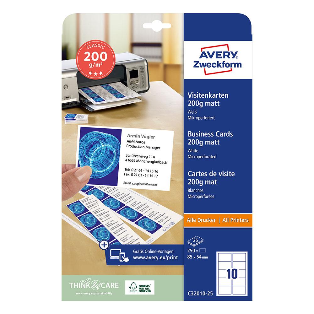 Визитки Avery 85/54 двустранни 10бр 25л | JAR Computers Визитки Avery 85/54 двустранни 10бр 25л