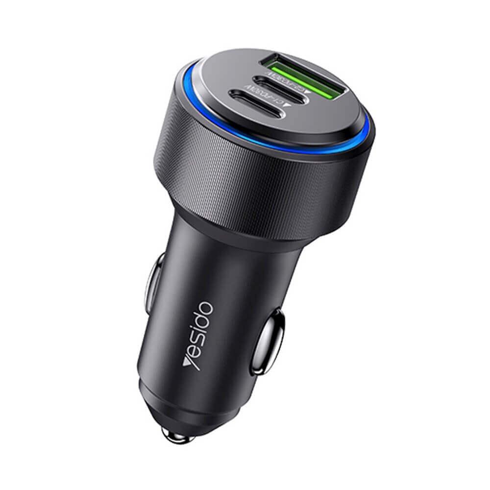 Зарядно за кола с 2xUSB-C и USB-A изходи с технология за бързо зареждане - Yesido Y50 Triple Fast Car Charger 60W (черен) | JAR Computers Зарядно за кола с 2xUSB-C и USB-A изходи с технология за бързо зареждане - Yesido Y50 Triple Fast Car Charger 60W (черен)