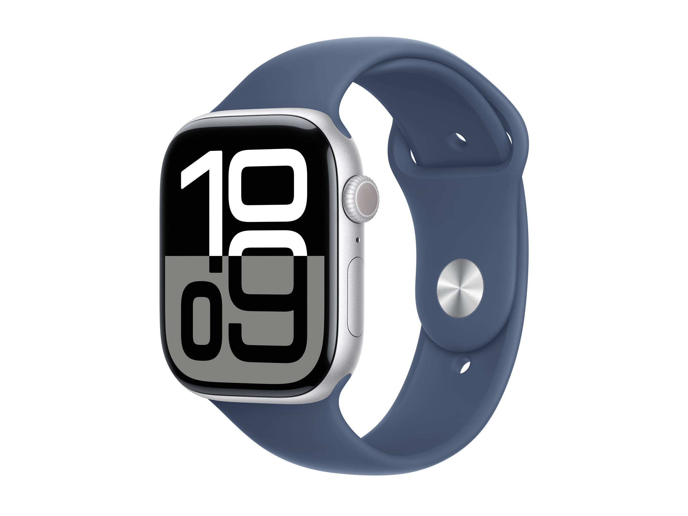 APPLE Watch Series 10 GPS 46mm Silver Aluminium Case with Denim Sport Band - S/M | JAR Computers APPLE Watch Series 10 GPS 46mm Silver Aluminium Case with Denim Sport Band - S/M