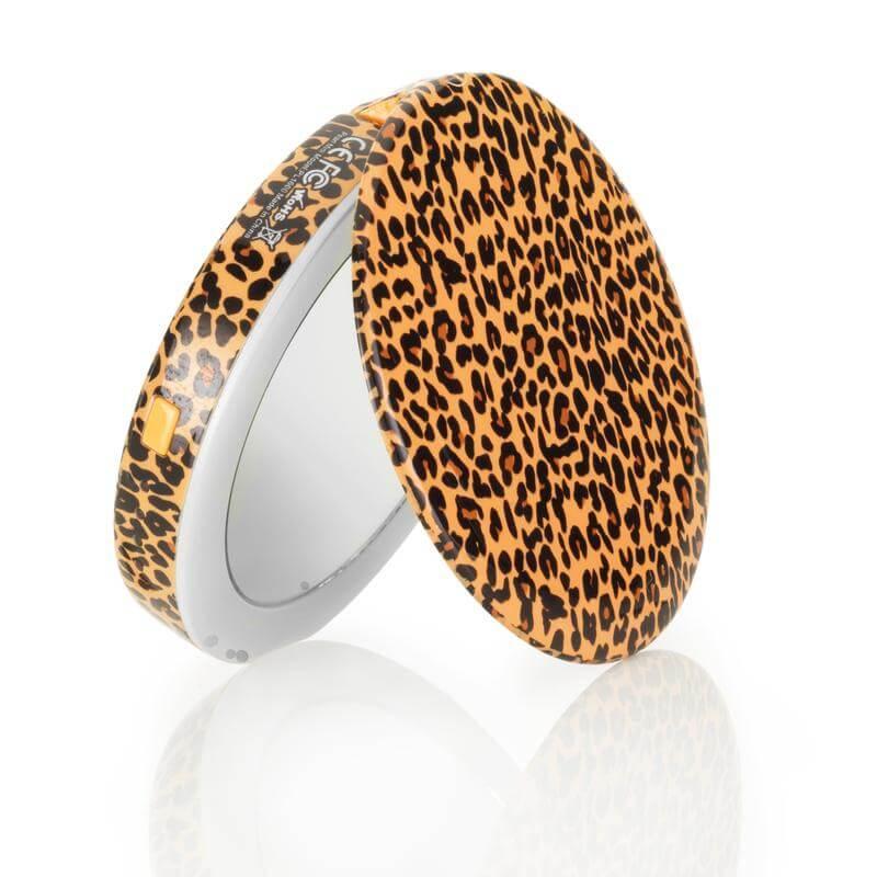 Джобна външна батерия с огледало и LED светлина - Hyper Leopard Pearl Mini Make-Up Mirror And Power Bank 1600mAh (леопард) | JAR Computers Джобна външна батерия с огледало и LED светлина - Hyper Leopard Pearl Mini Make-Up Mirror And Power Bank 1600mAh (леопард)