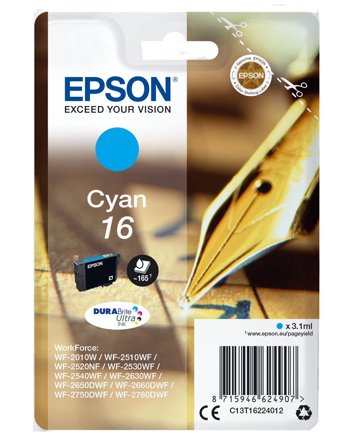 Глава за Epson WorkForce WF-2500 Series - Ink - /16/ / C13T16224012 - Cyan - PN C13T16224012 | JAR Computers Глава за Epson WorkForce WF-2500 Series - Ink - /16/ / C13T16224012 - Cyan - PN C13T16224012