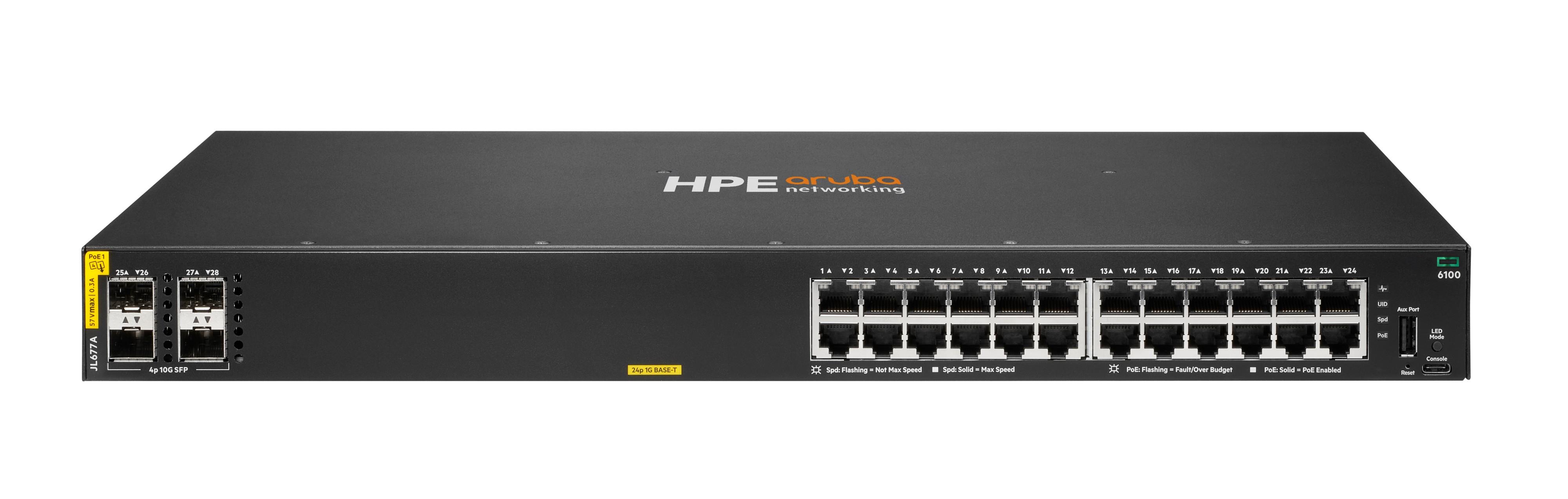 HPE Aruba Networking CX 6100 24G Class4 PoE 4SFP+ 370W Switch Управляем L3 Gigabit Ethernet (10/100/1000) Захранване по Ethernet (PoE) 1U Черен | JAR Computers HPE Aruba Networking CX 6100 24G Class4 PoE 4SFP+ 370W Switch Управляем L3 Gigabit Ethernet (10/100/1000) Захранване по Ethernet (PoE) 1U Черен
