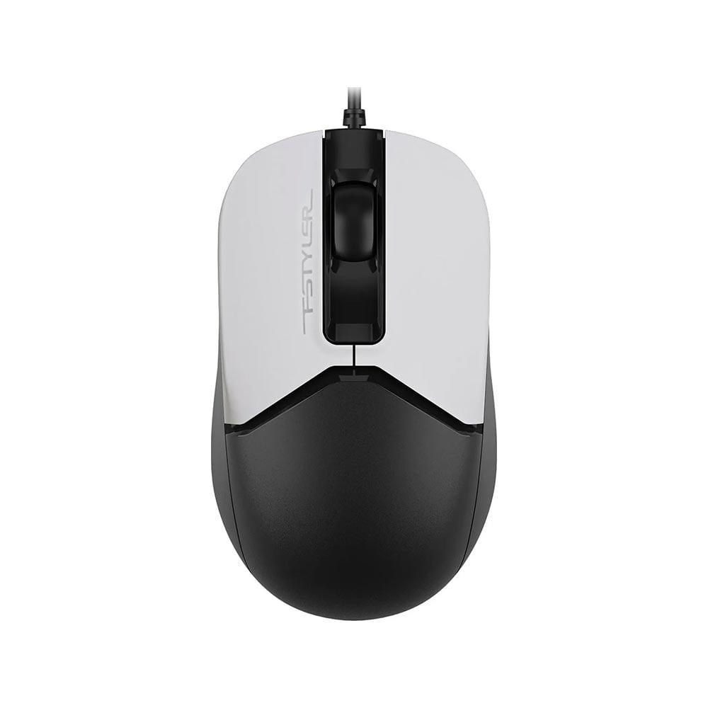 Мишка A4Tech Fstyler FM12S, с кабел, безшумна, USB, 3 бутона, бяло-черна