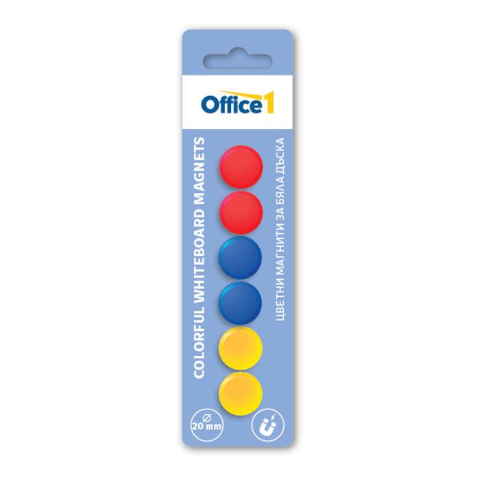 Office 1 Магнити, за бяла дъска, цветни, 20 mm, 6 броя | JAR Computers Office 1 Магнити, за бяла дъска, цветни, 20 mm, 6 броя