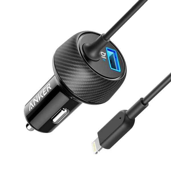Зарядно за кола с USB изход и вграден Lightning кабел - Anker PowerDrive 2 Elite with Lightning Connector (черен) | JAR Computers Зарядно за кола с USB изход и вграден Lightning кабел - Anker PowerDrive 2 Elite with Lightning Connector (черен)