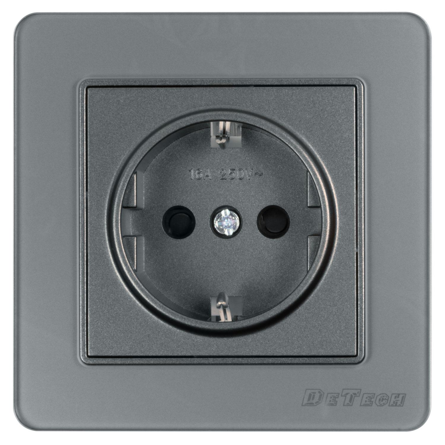 Единичен електрически контакт DeTech DE-6008-42, Шуко, За вграждане,16А, 250V, IP20, Сив - 75023 | JAR Computers Единичен електрически контакт DeTech DE-6008-42, Шуко, За вграждане,16А, 250V, IP20, Сив - 75023