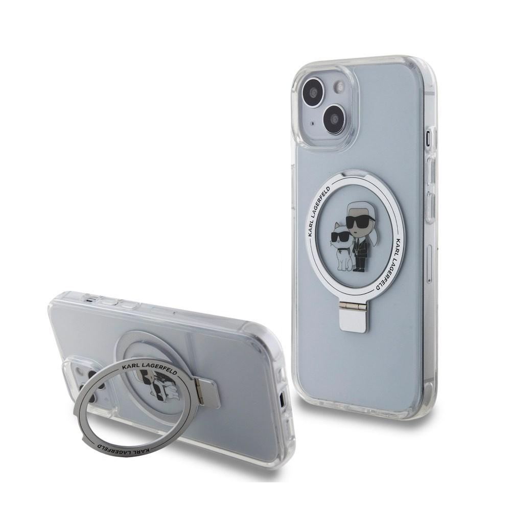 Хибриден удароустойчив кейс с MagSafe за iPhone 15 - Karl Lagerfeld Ringstand Karl and Choupette MagSafe Case (бял-прозрачен) | JAR Computers Хибриден удароустойчив кейс с MagSafe за iPhone 15 - Karl Lagerfeld Ringstand Karl and Choupette MagSafe Case (бял-прозрачен)