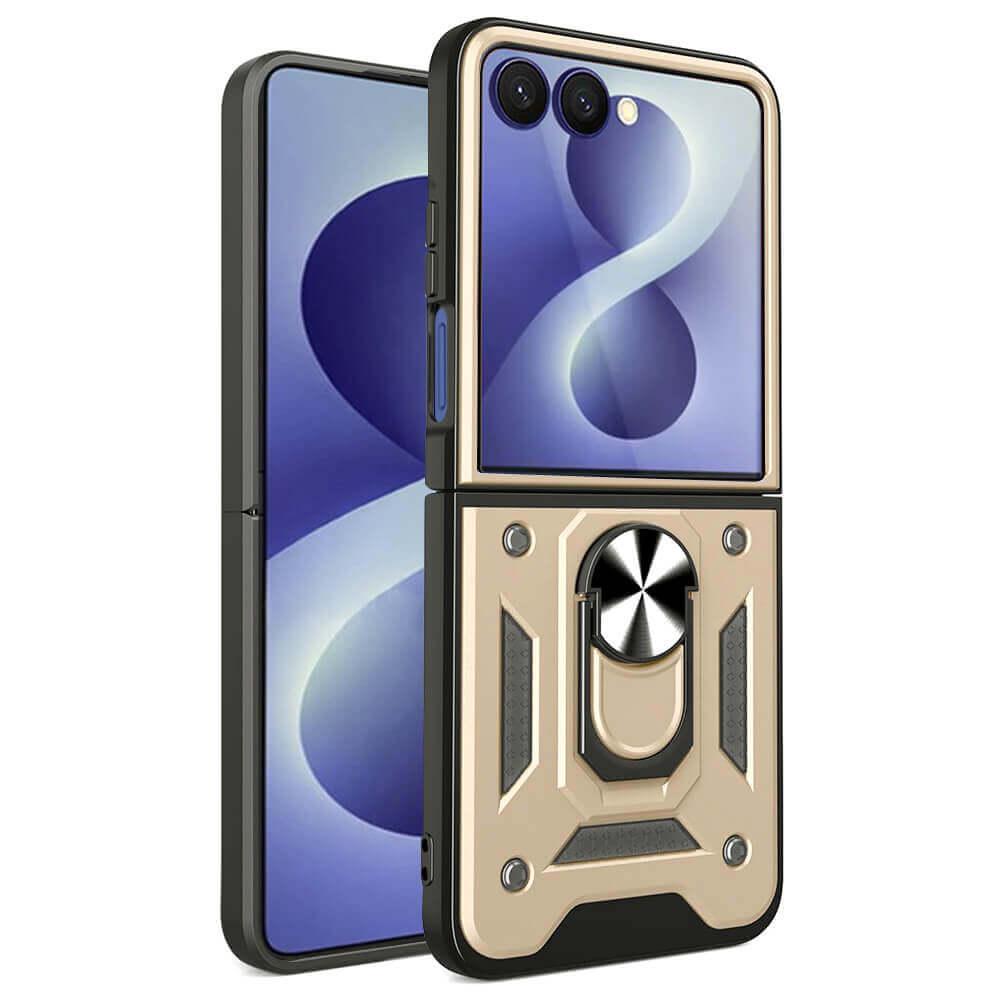 Хибриден удароустойчив кейс с пръстен против изпускане за Samsung Galaxy Z Flip8 - Techsuit CamShield Case (златист) | JAR Computers Хибриден удароустойчив кейс с пръстен против изпускане за Samsung Galaxy Z Flip8 - Techsuit CamShield Case (златист)